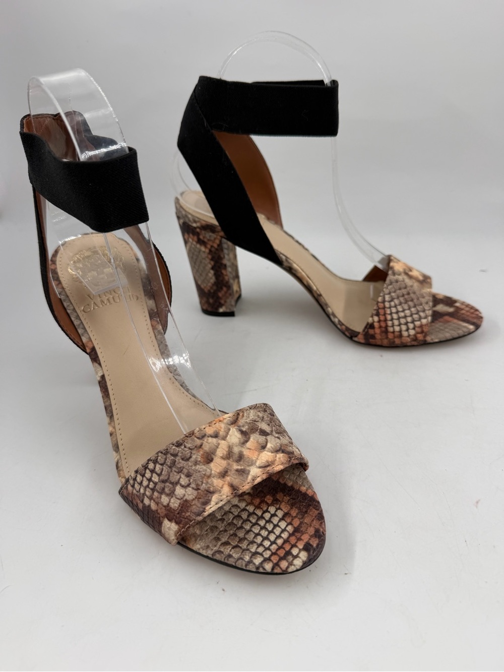 NEW! Vince Camuto Citriana Brown -SZ 7.5- Snakeskin Embossed Leather Heeled Pump - Picture 2 of 13